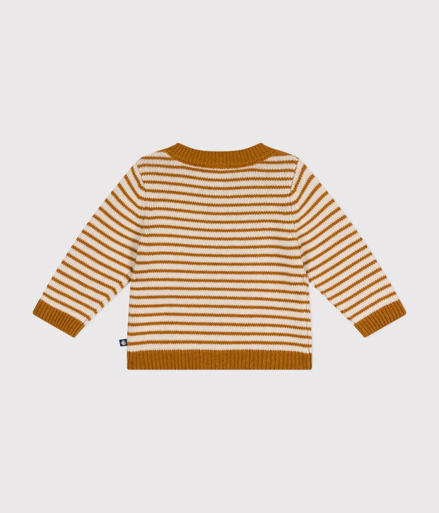 Pull en tricot de laine et coton b&eacute;b&eacute; marron/&eacute;cru