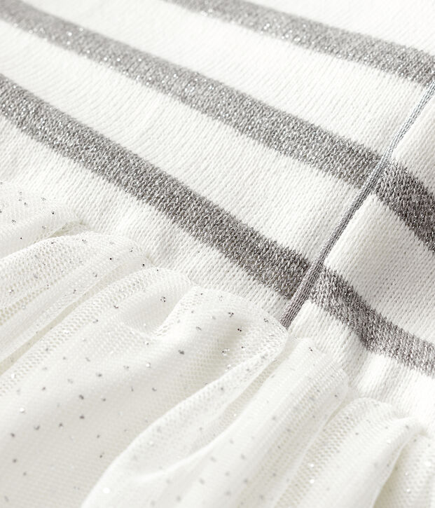 Meisjesjurk met korte mouwen kinderen meisjes wit/grijs