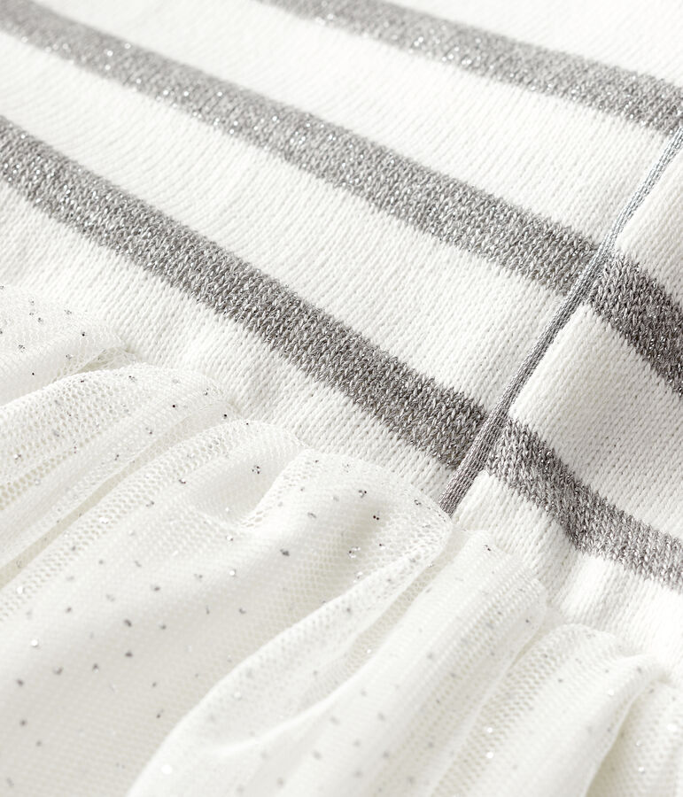 Robe manches courtes enfant fille blanc/gris