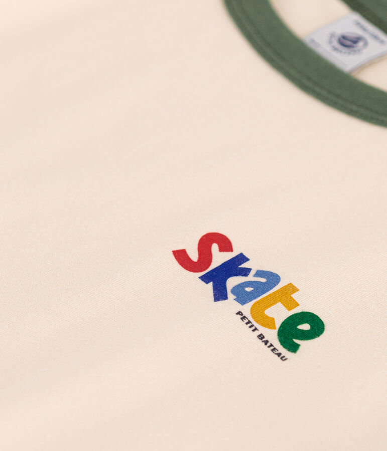 T-shirt met print van jersey voor jongens ecru/groen