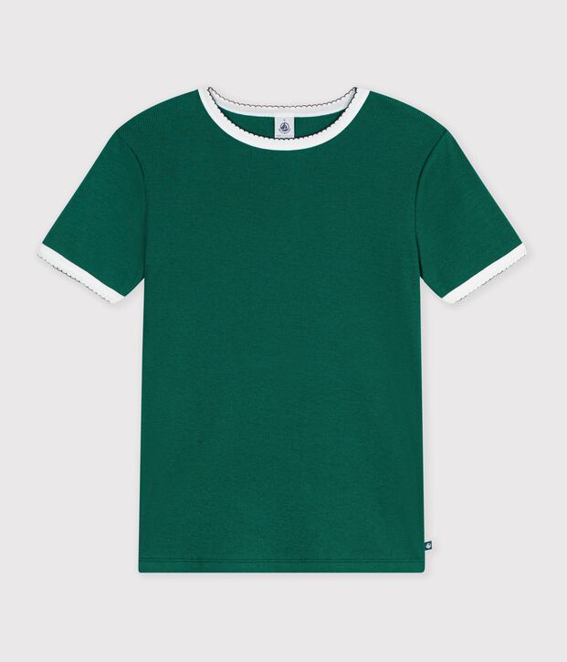 Dames-T-shirt van effen katoen met korte mouwen TREE