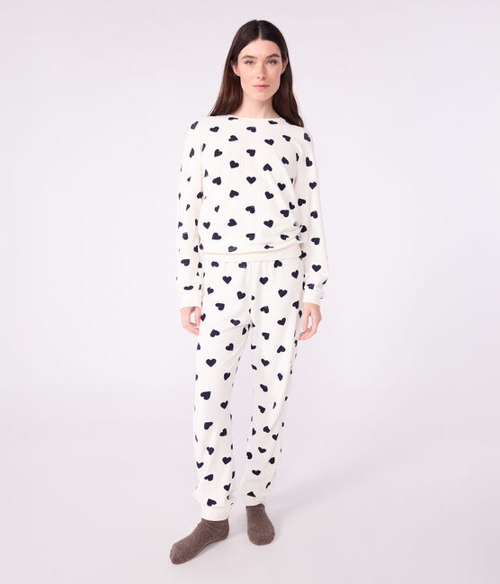 Pyjama femme en coton éponge imprimé cœurs bleu MILK/ SOIR