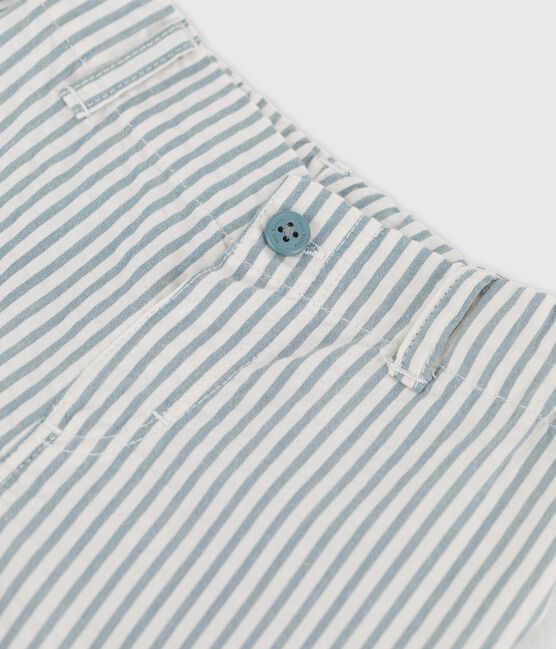 Gestreepte seersucker short voor baby's blauw BRUT/wit MARSHMALLOW