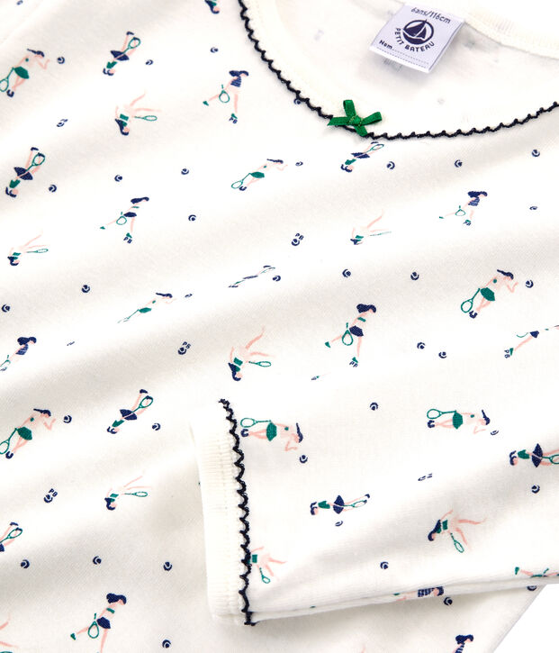 Meisjespyjama in ribkatoen wit/multicouleur