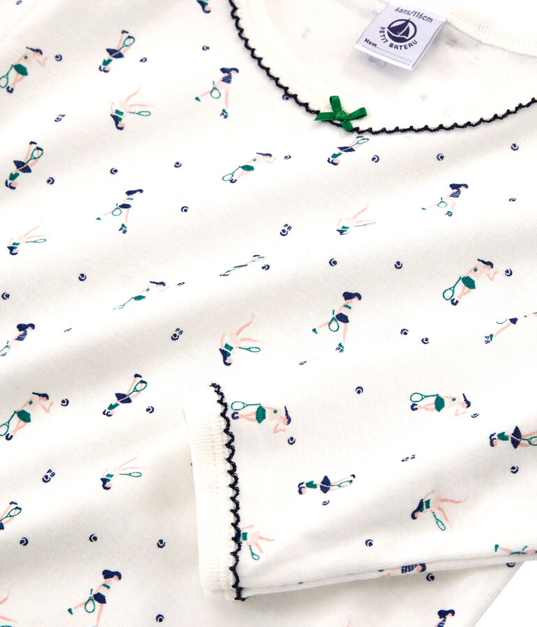 Pyjama petite fille en c&ocirc;te blanc MARSHMALLOW/blanc MULTICO