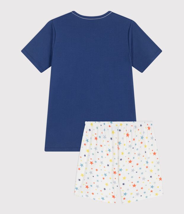 Katoenen korte kinderpyjama met sterrenprint blauw/multicouleur