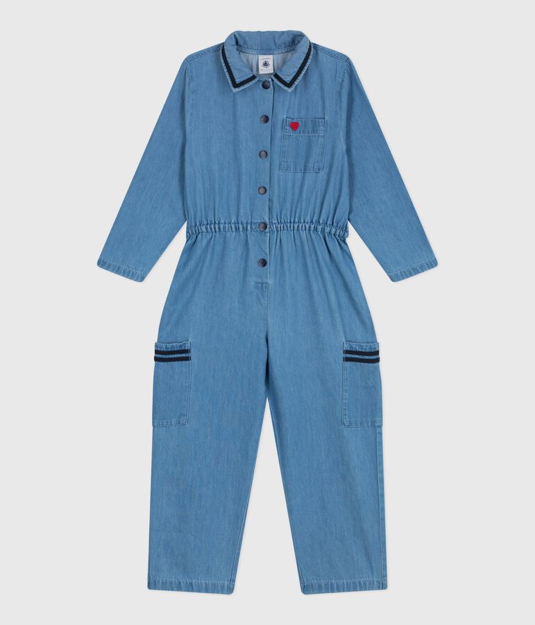 Lange katoenen jumpsuit voor kinderen blauw DENIM CLAIR