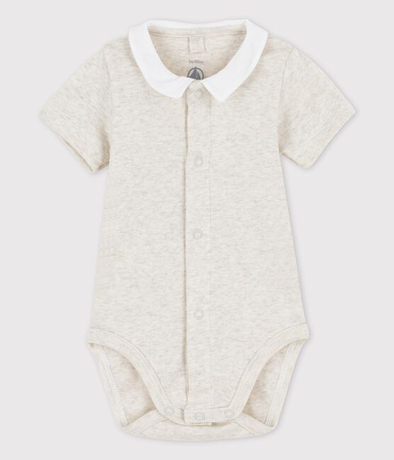 Body à col manches courtes en coton bio bébé beige MONTELIMAR CHINE