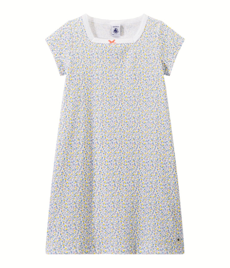 Chemise de nuit fille imprim&eacute;e blanc ECUME/blanc MULTICO