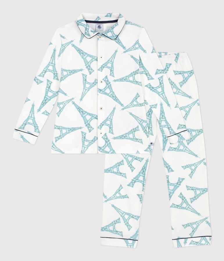Katoenen geknoopte pyjama met print voor kinderen wit/multicouleur