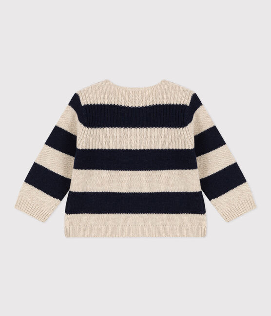 Pull en tricot de laine et coton bébé blanc AVALANCHE/bleu SMOKING