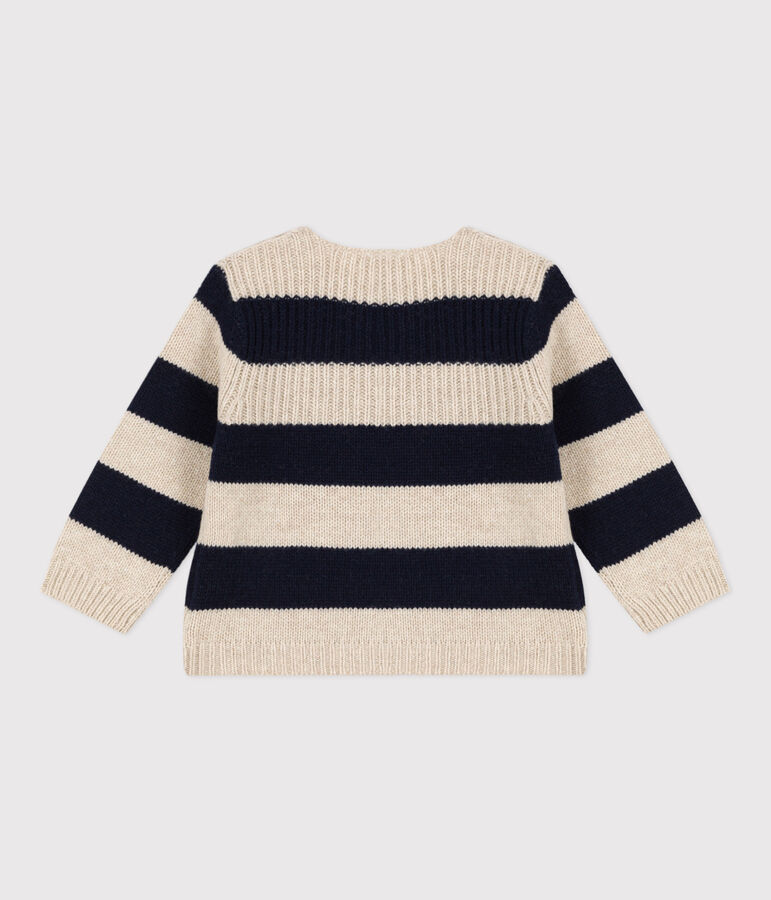 Gebreide trui in wol/katoen voor baby's wit AVALANCHE/blauw SMOKING