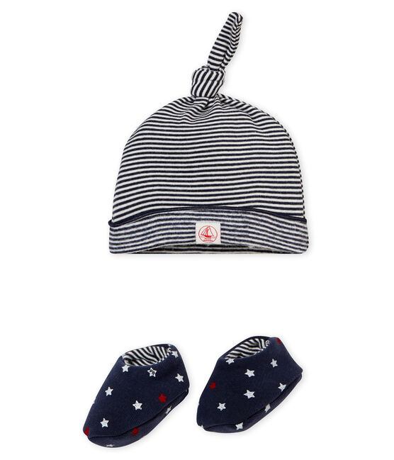 Muts en slofjes voor babyjongens blauw SMOKING/wit MULTICO