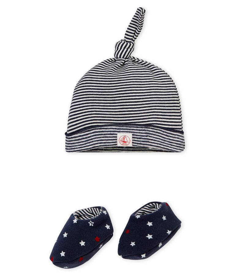 Lot bonnet et chaussons b&eacute;b&eacute; gar&ccedil;on bleu/multicouleur