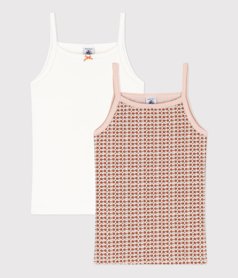 Set van 2 meisjeshemdjes met bandjes en bloemetjes in katoen multicouleur