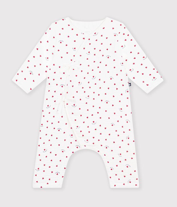 Babyrompertje van katoenen gaas met een kleine hartjesprint. wit/multicouleur