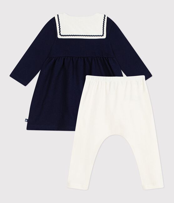 Robe bébé esprit marin et col vareuse et legging en coton bleu SOIR/ MILK