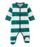 Gestreepte fluwelen pyjama voor babyjongens groen OLIVIER/wit ECUME