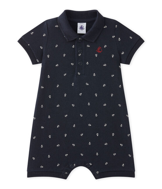 Kort pakje met polokraag en dessin voor babyjongens blauw SMOKING/wit FETA