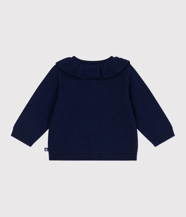 Cardigan b&eacute;b&eacute; en tricot laine et coton uni &agrave; col bleu marine