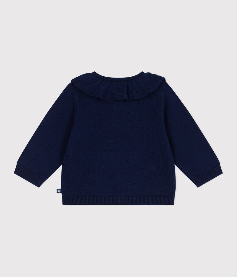 Cardigan b&eacute;b&eacute; en tricot laine et coton uni &agrave; col bleu