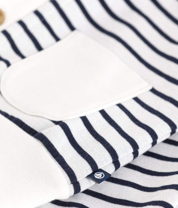 Cardigan en jersey &eacute;pais b&eacute;b&eacute; blanc/bleu