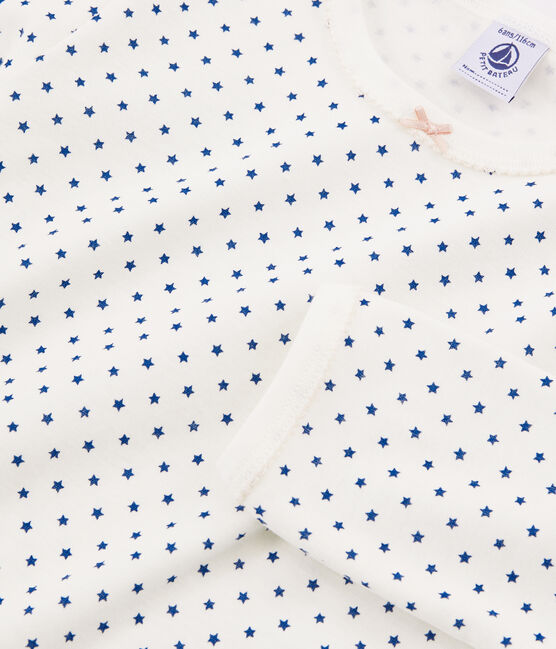 Pyjama petite fille en côte blanc MARSHMALLOW/bleu MAJOR CN