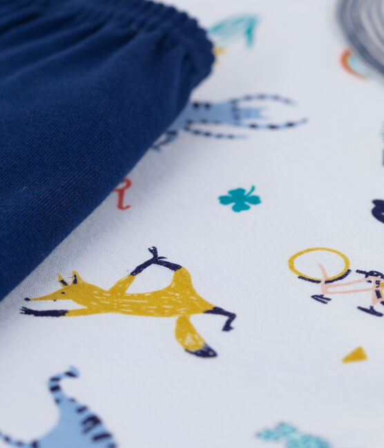 Korte katoenen pyjama met geprinte yoga dieren voor jongens blauw FRAICHEUR/wit MULTICO