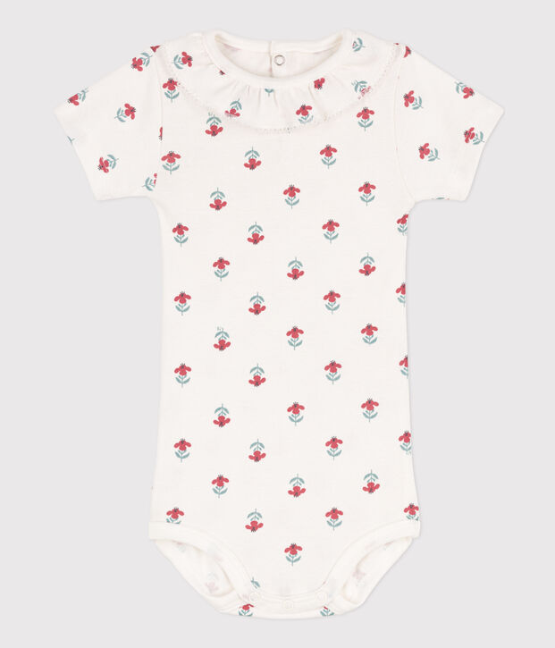 Katoenen body met korte mouwen en bloemenprint voor baby's wit/multicouleur
