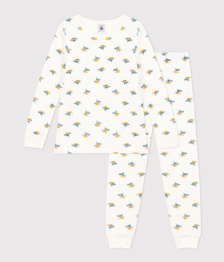 Pyjama fleur petite fille en bouclette &eacute;ponge blanc/multicouleur