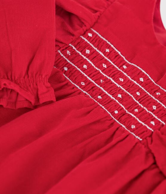 Kort fluwelen babypakje met smokwerk en ruches rood TERKUIT