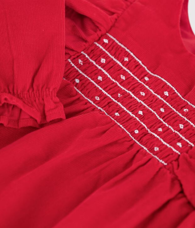 Combinaison courte b&eacute;b&eacute; en velours &agrave; smocks et volants rouge