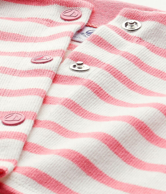 Cardigan bébé fille rayé blanc MARSHMALLOW/rose PETAL