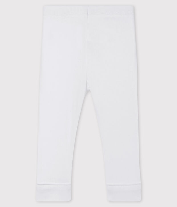 Legging b&eacute;b&eacute; fille en c&ocirc;te 1x1 unie blanc