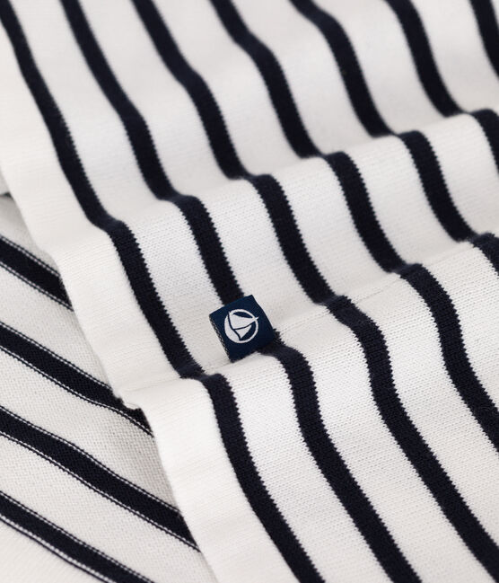 Gestreepte katoenen marinetrui voor dames wit MARSHMALLOW/blauw SMOKING