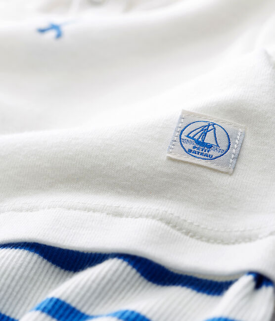 Korte playsuit voor babyjongens wit MARSHMALLOW/blauw COOL