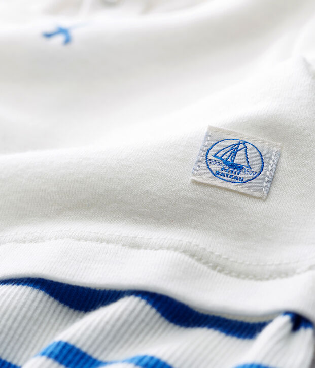 Korte playsuit voor babyjongens wit/blauw