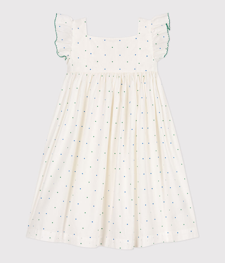 Robe longue sans manche enfant en coton &agrave; pois blanc/multicouleur
