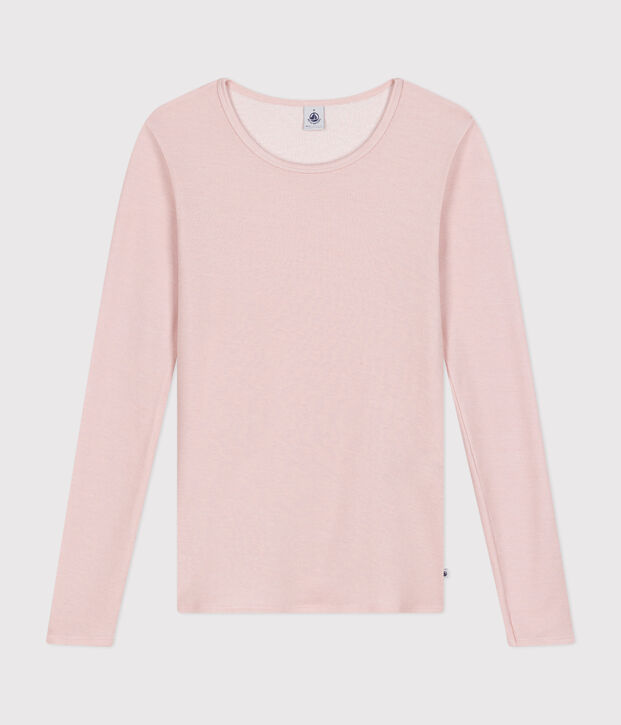 T-shirt met lange mouw van wol en katoen voor dames roze