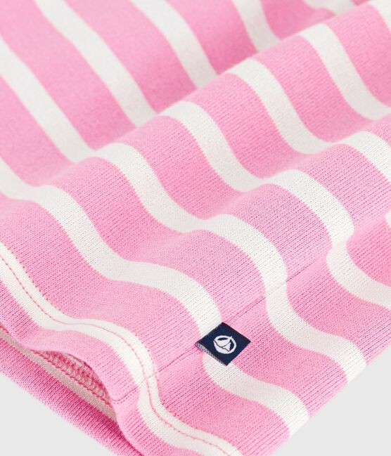 Gestreepte katoenen babyjurkje met lange mouw roze BOUDOIR/ MILK