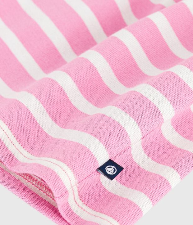 Gestreepte katoenen babyjurkje met lange mouw roze/ecru