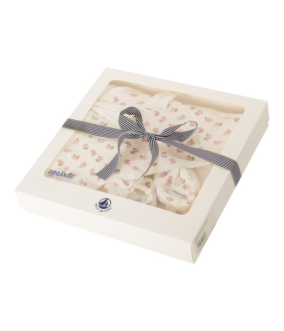 Coffret carré de bain et chaussons bébé en BE et côte blanc MARSHMALLOW/rose GRETEL/ MULTICO