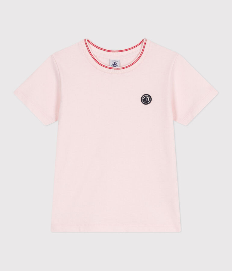 Effen katoenen T-shirt met korte mouwen voor kinderen roze