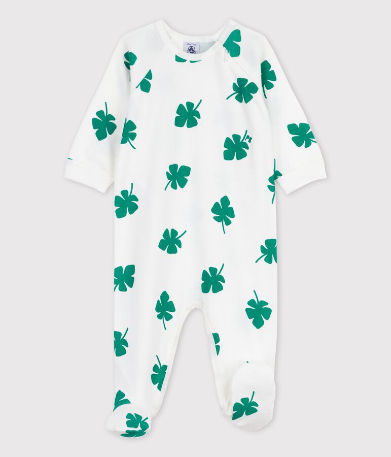 Slaappakje met plantenprint in biokatoen voor baby's wit/groen