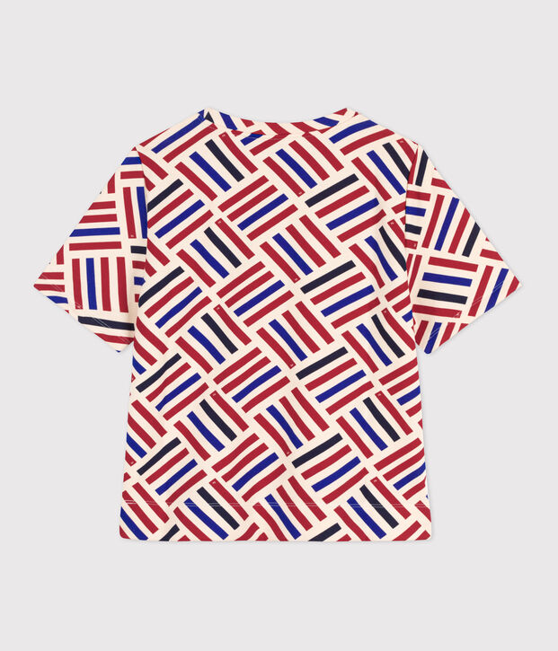 LE COSY, T-shirt voor dames in katoen ecru/rood/multicouleur