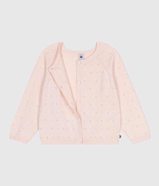 Cardigan enfant coton point fantaisie rose clair