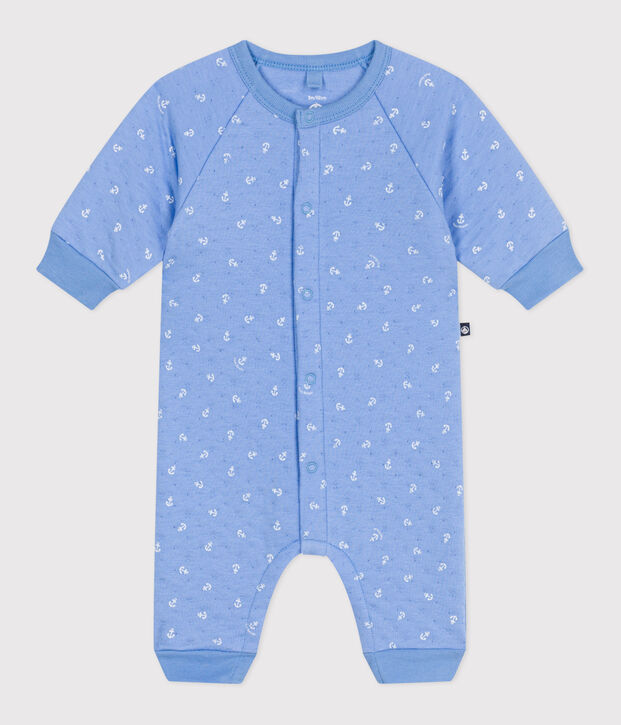 Combinaison b&eacute;b&eacute; en coton, imprim&eacute; petites ancres bleu/blanc