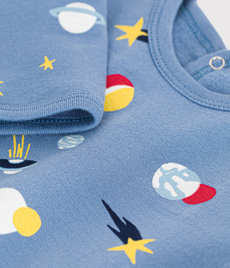 Babypyjama van geruwde fleece met ruimteprint blauw/multicouleur
