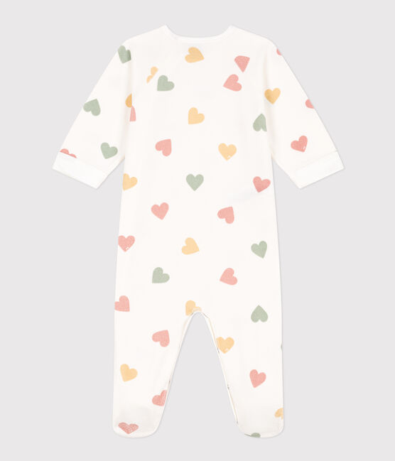Fluwelen babypyjama met meerkleurige hartjesprint wit MARSHMALLOW/wit MULTICO