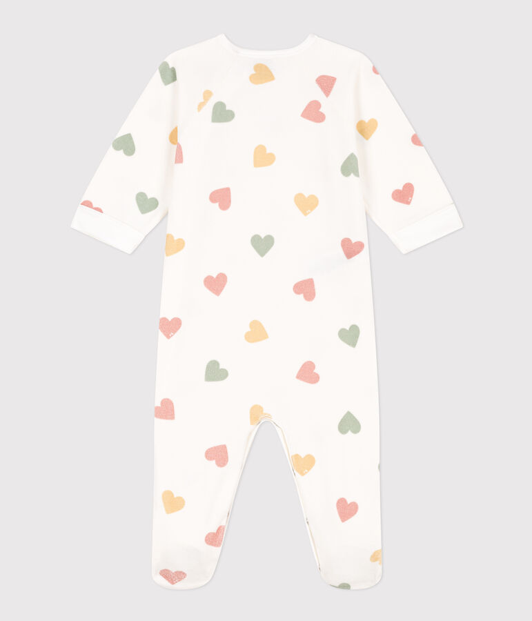 Pyjama b&eacute;b&eacute; coeurs multicolores en velours blanc/multicouleur